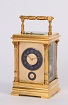 A French gilt brass repeating alarm carriage clock with unusual blue enamel dials, circa 1890.